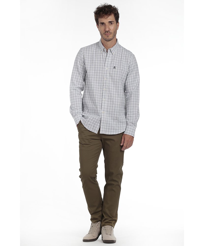 Camisa de Algodão Homem Cinzento e Azul