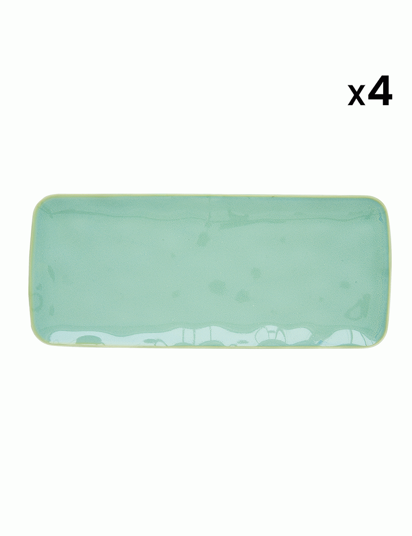 Conjunto 4 pratos retangulares porcelana 36x16 Verde