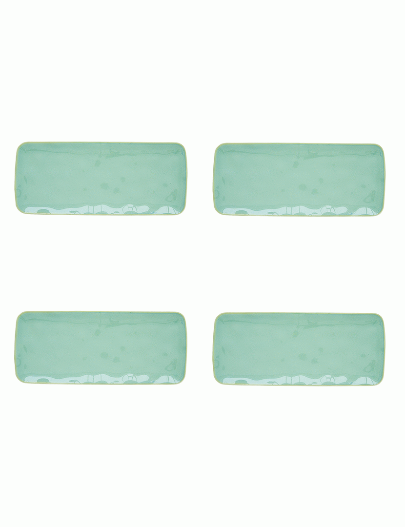 Conjunto 4 pratos retangulares porcelana 36x16 Verde