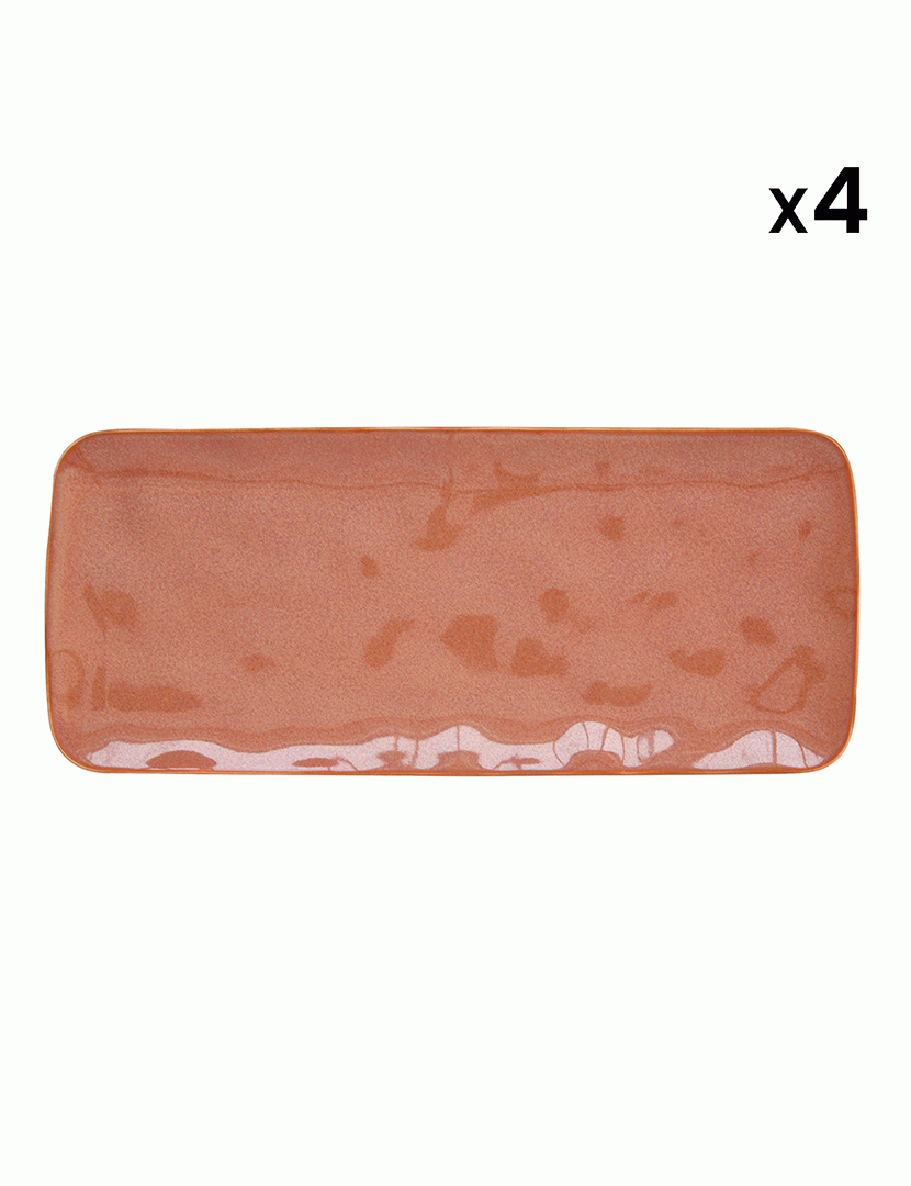 Conjunto 4 pratos retangulares porcelana 36x16 