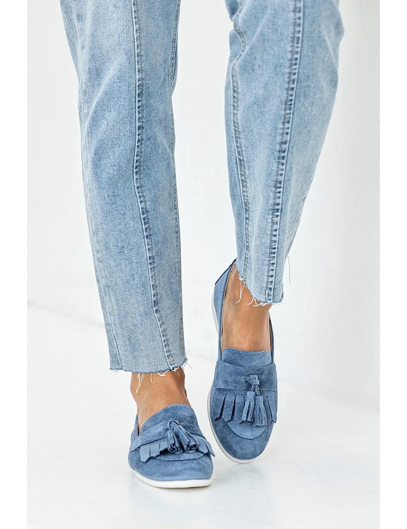 Mocassin Camurça com borlas Azul