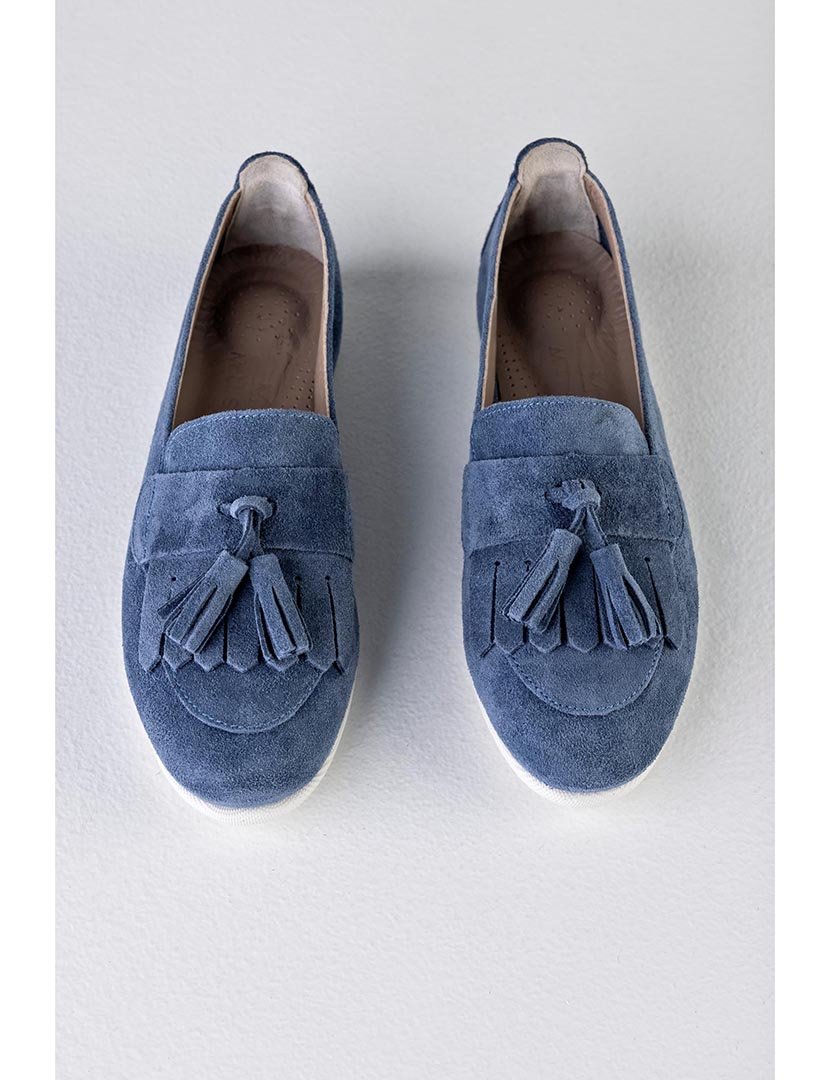 Mocassin Camurça com borlas Azul
