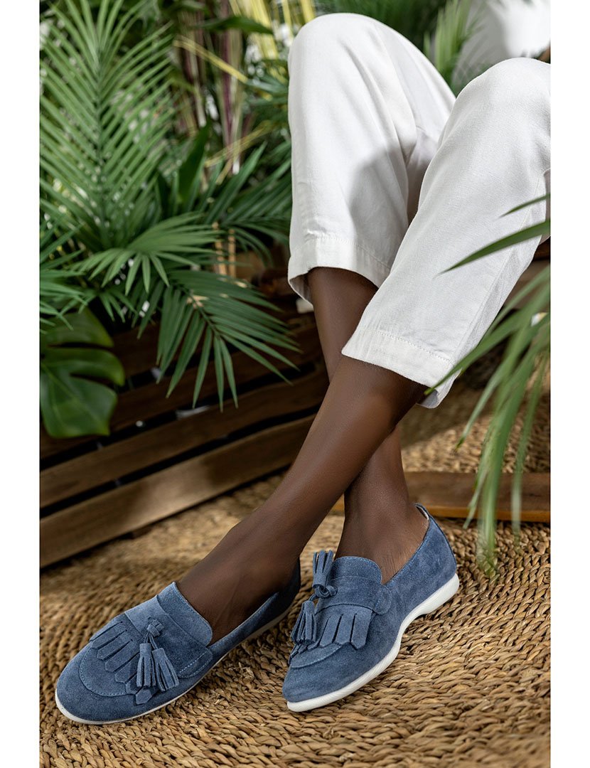 Mocassin Camurça com borlas Azul