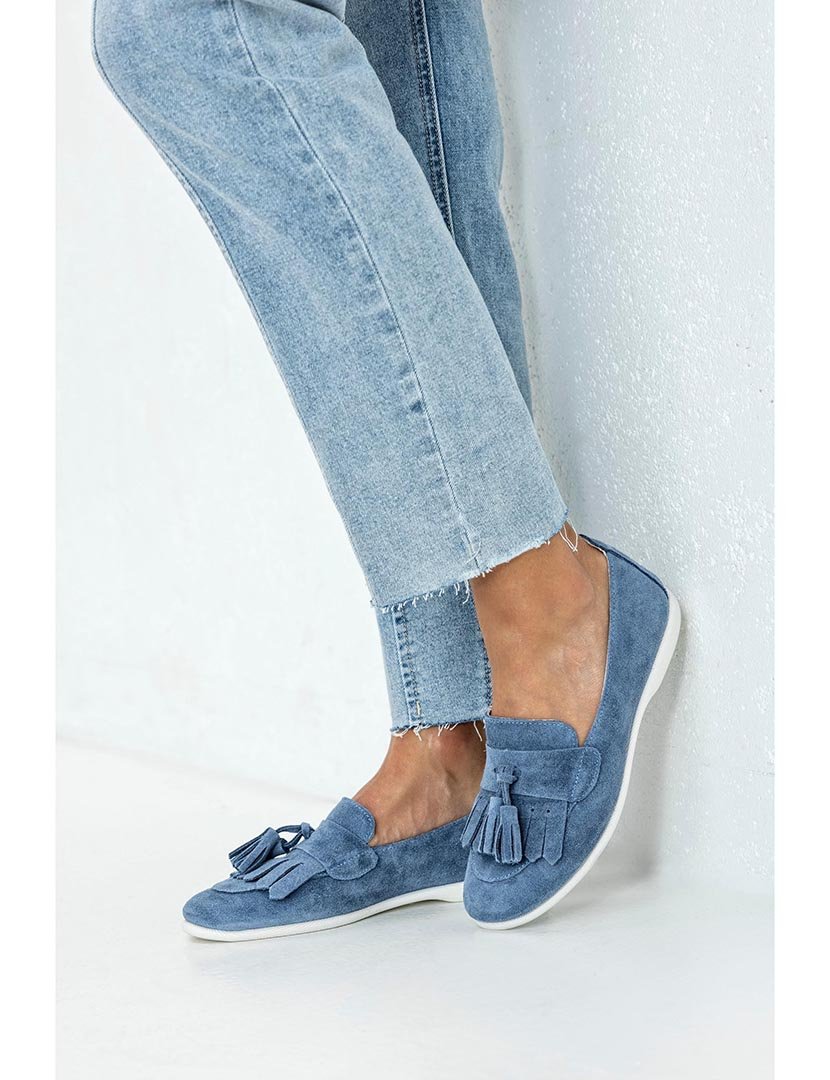 Mocassin Camurça com borlas Azul