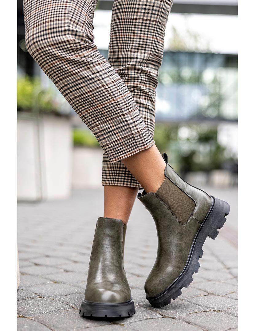Botins Chelsea de couro Verde Khaki