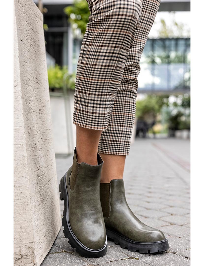 Botins Chelsea de couro Verde Khaki