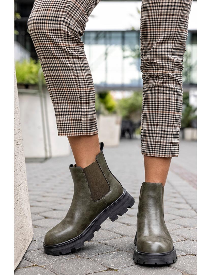Botins Chelsea de couro Verde Khaki