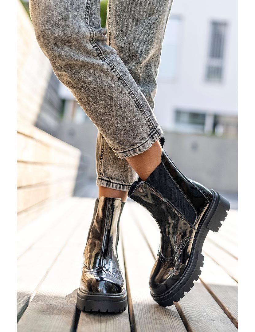 Botins Chelsea de couro Preto