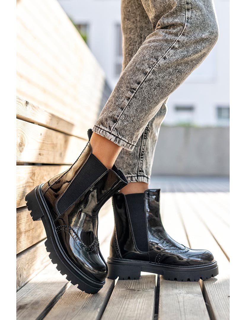 Botins Chelsea de couro Preto