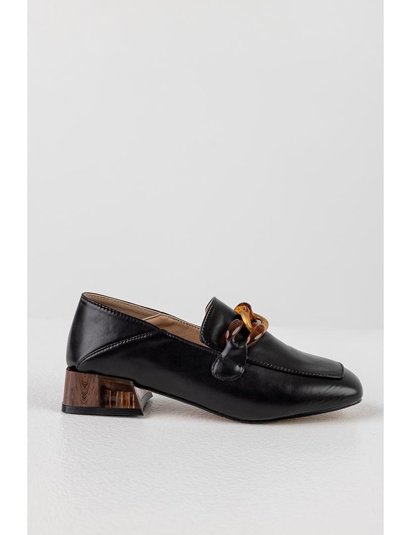 Mocassin com Salto corrente Preto