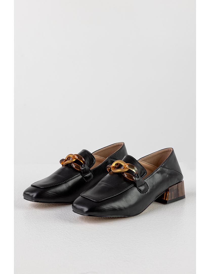 Mocassin com Salto corrente Preto