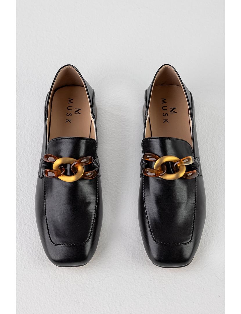 Mocassin com Salto corrente Preto