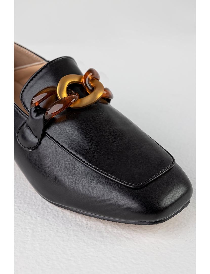 Mocassin com Salto corrente Preto
