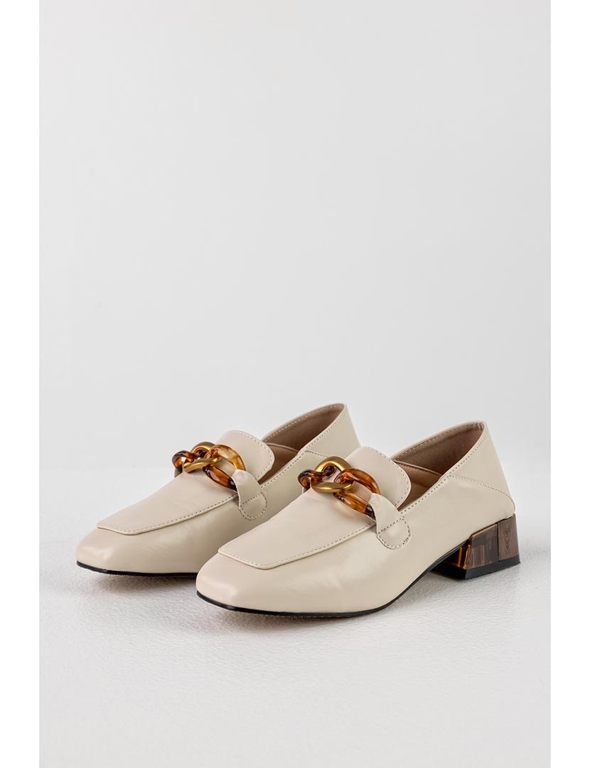 Mocassin com Salto corrente Bege