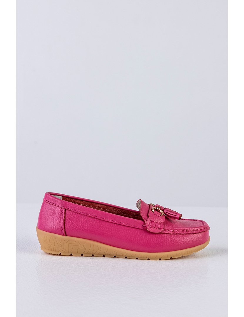 Mocassin Couro com borlas Rosa