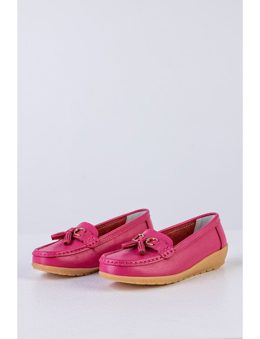 Mocassin Couro com borlas Rosa