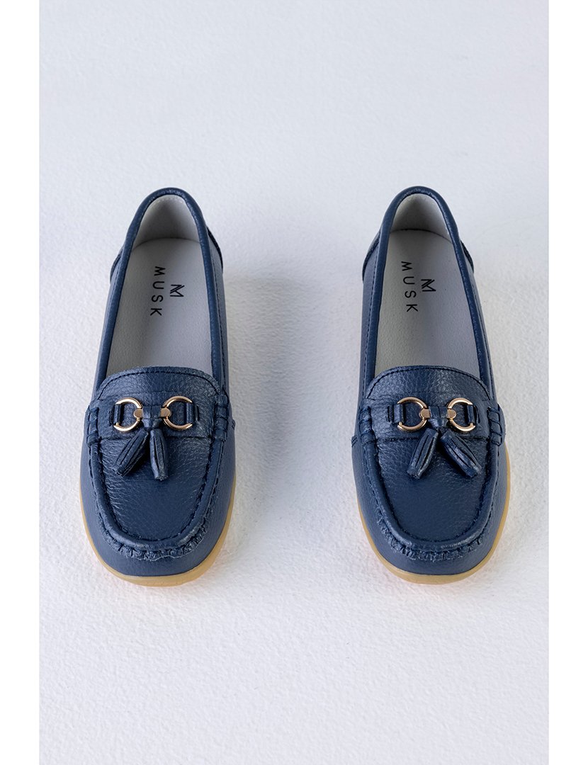 Mocassin Couro com borlas Azul