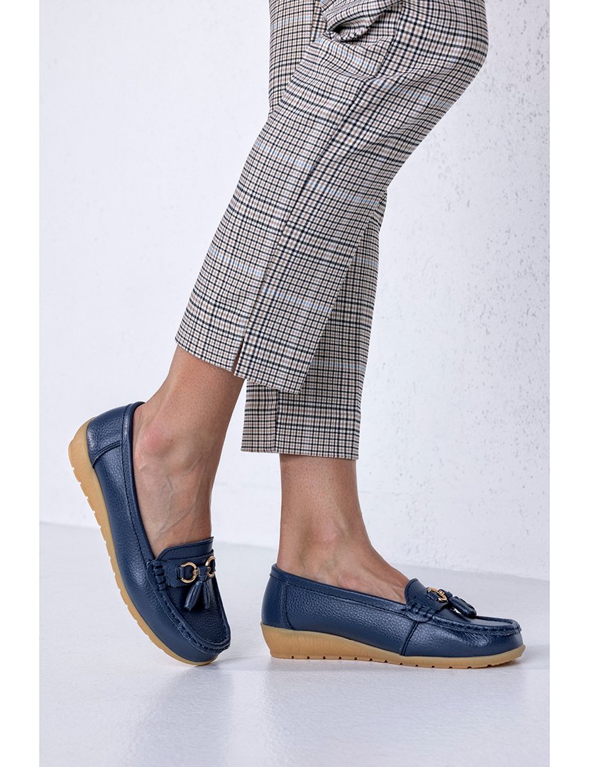 Mocassin Couro com borlas Azul