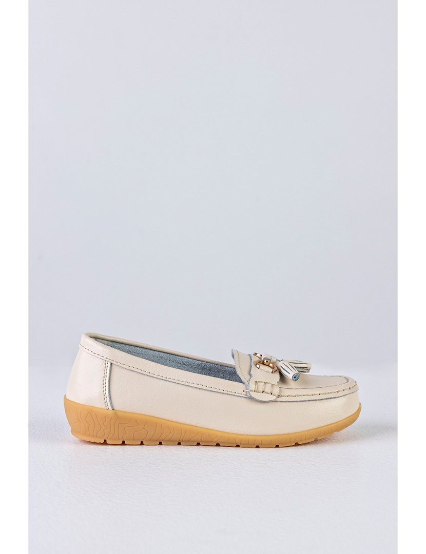 Mocassin Couro com borlas Bege