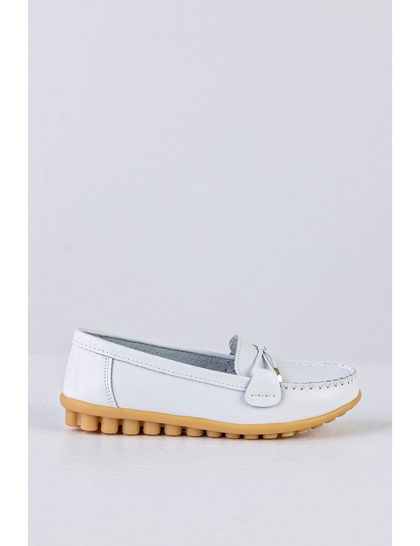 Mocassin Couro com laço Branco