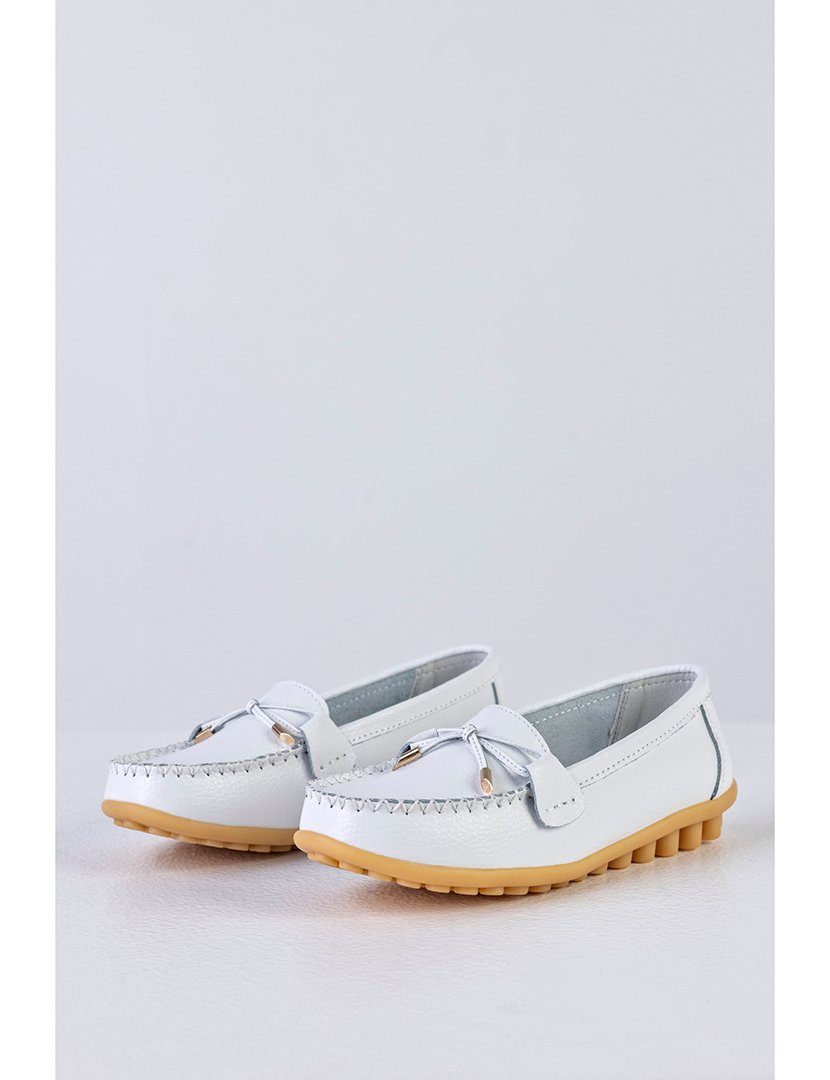 Mocassin Couro com laço Branco