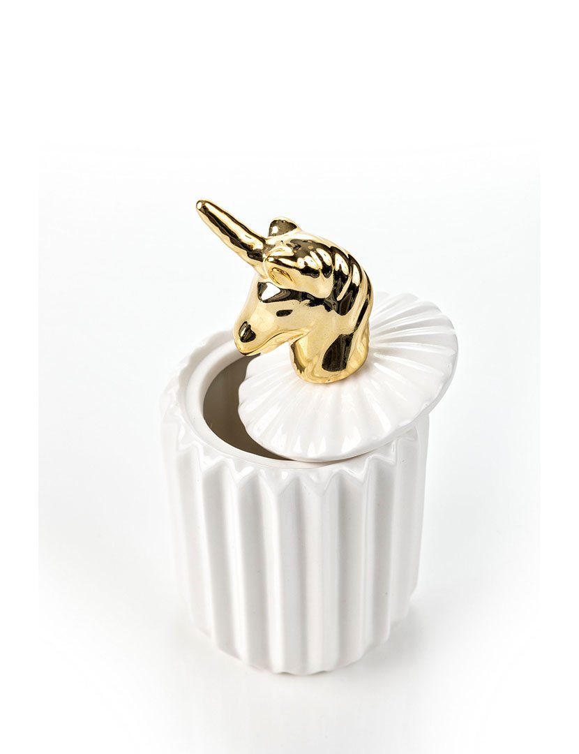 Pote decorativo para joalharia Seville Dourado e Branco