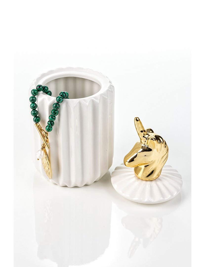 Pote decorativo para joalharia Seville Dourado e Branco