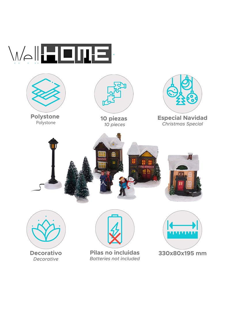 Conjunto de 10 peças de Vila de Natal com Luzes LED