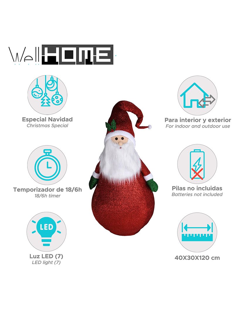 Pai Natal com corpo dobrável e Luzes LED - altura 120cm