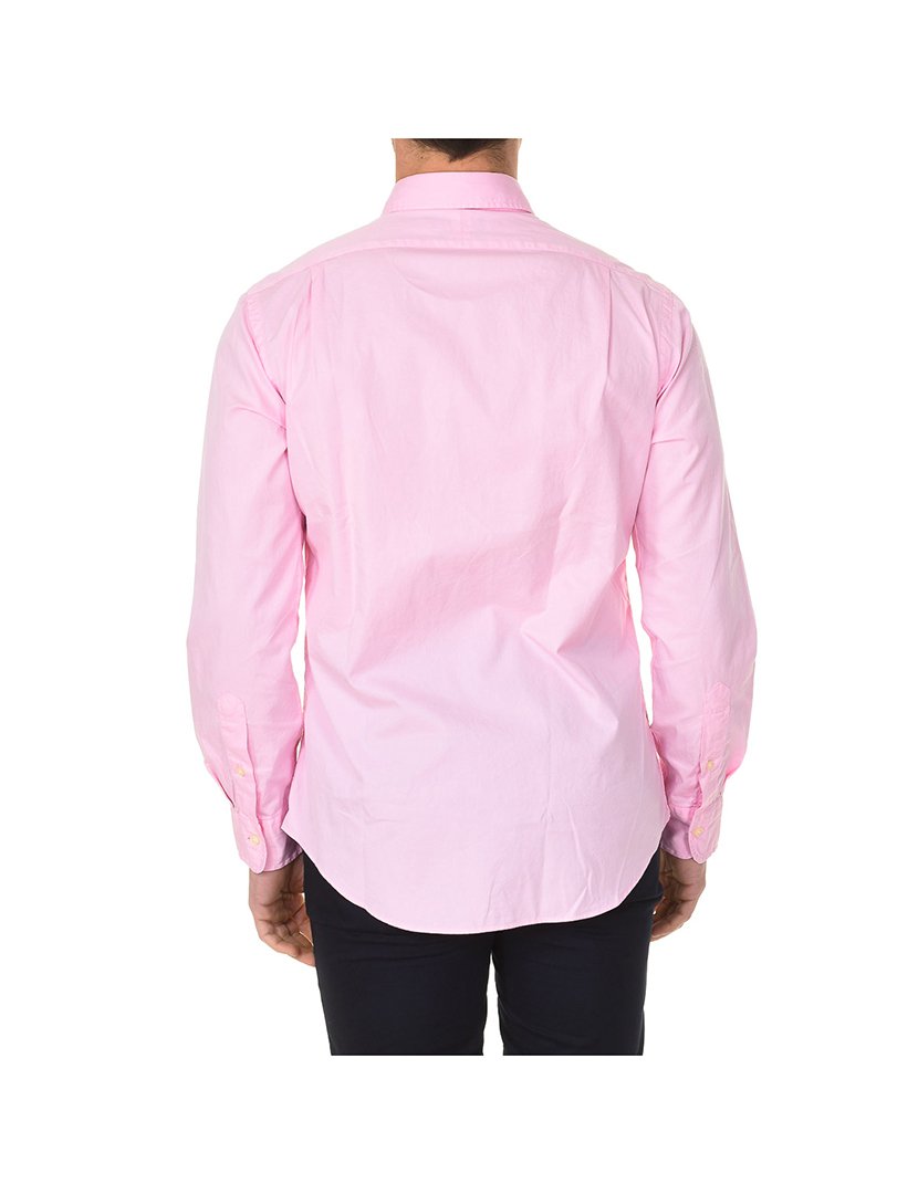 Camisa Homem Custom Fit Rosa Logotipo Azul