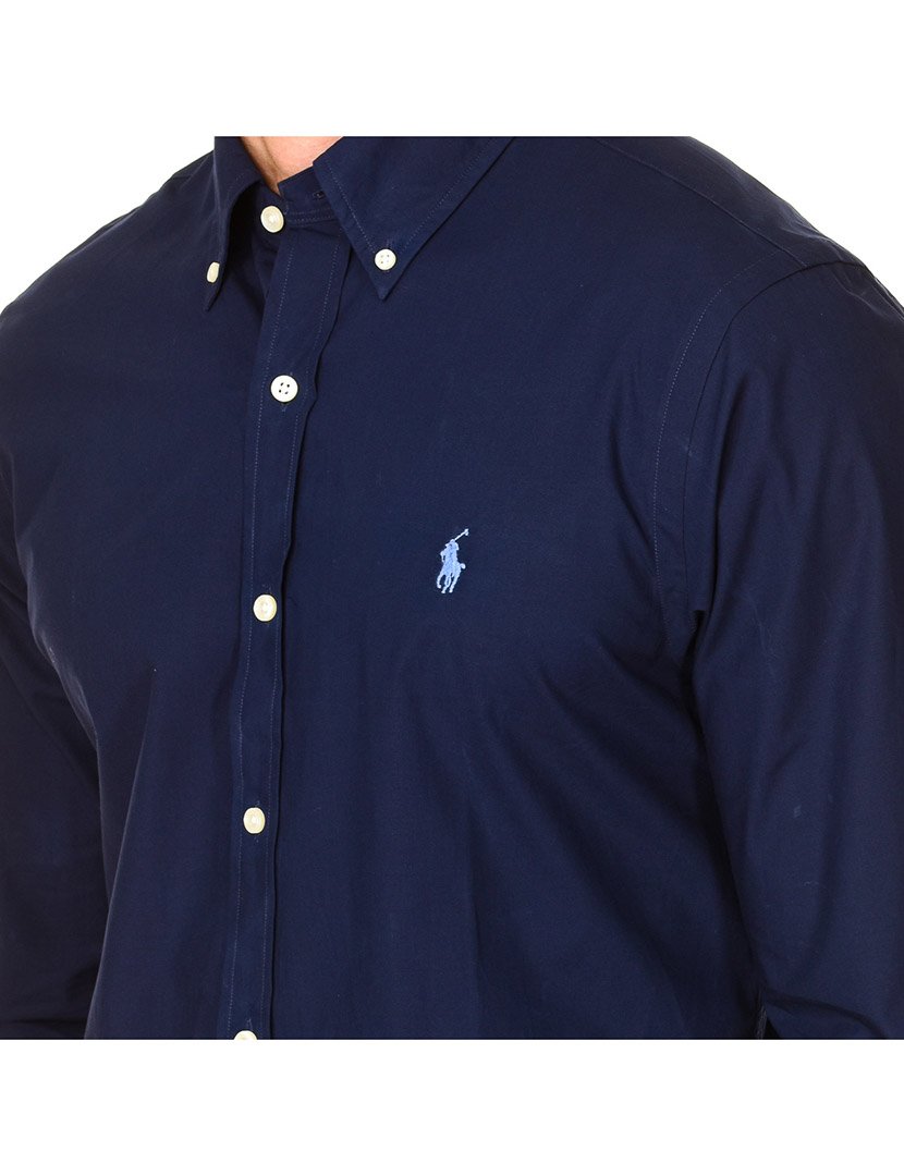 Camisa Homem Custom Fit Azul Marinho Logotipo Azul