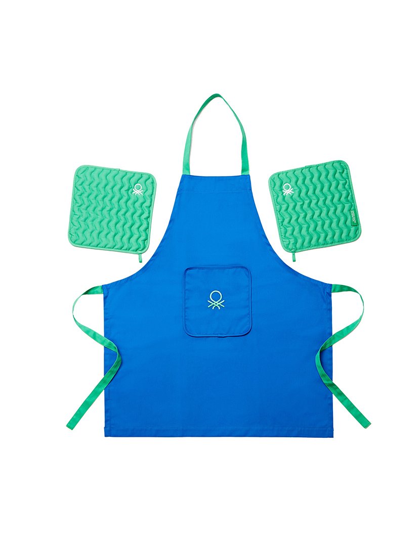 Conjunto Avental + Luvas Cozinha Rainbow Azul/Verde