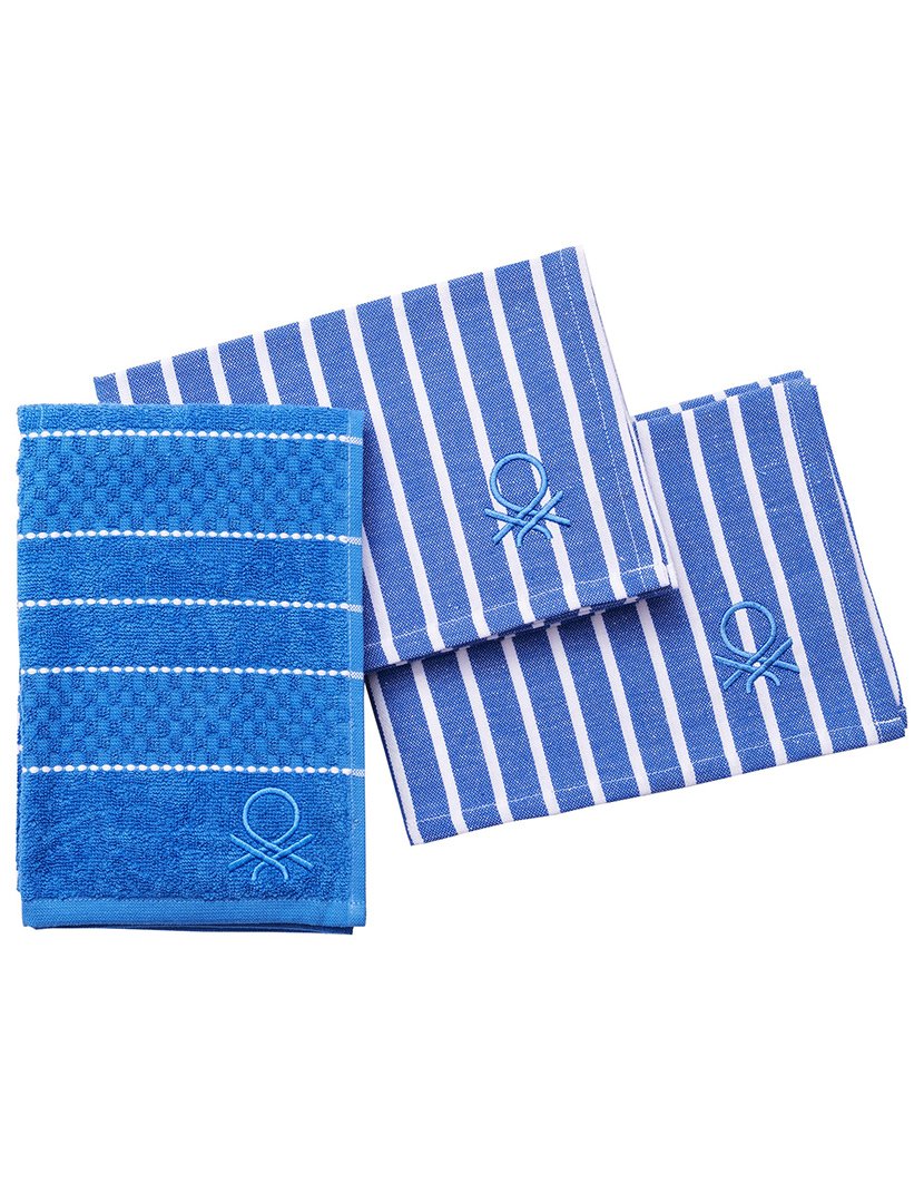 Conjunto Panos Cozinha Riscas Azul