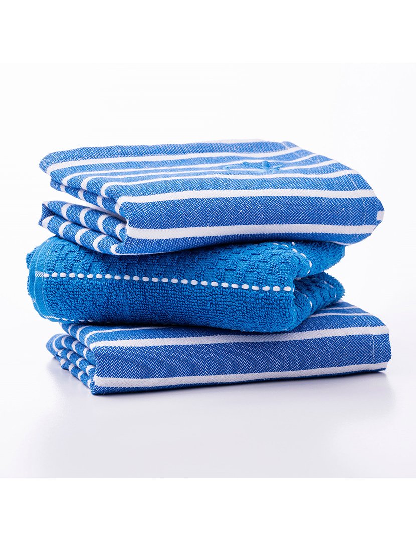 Conjunto Panos Cozinha Riscas Azul