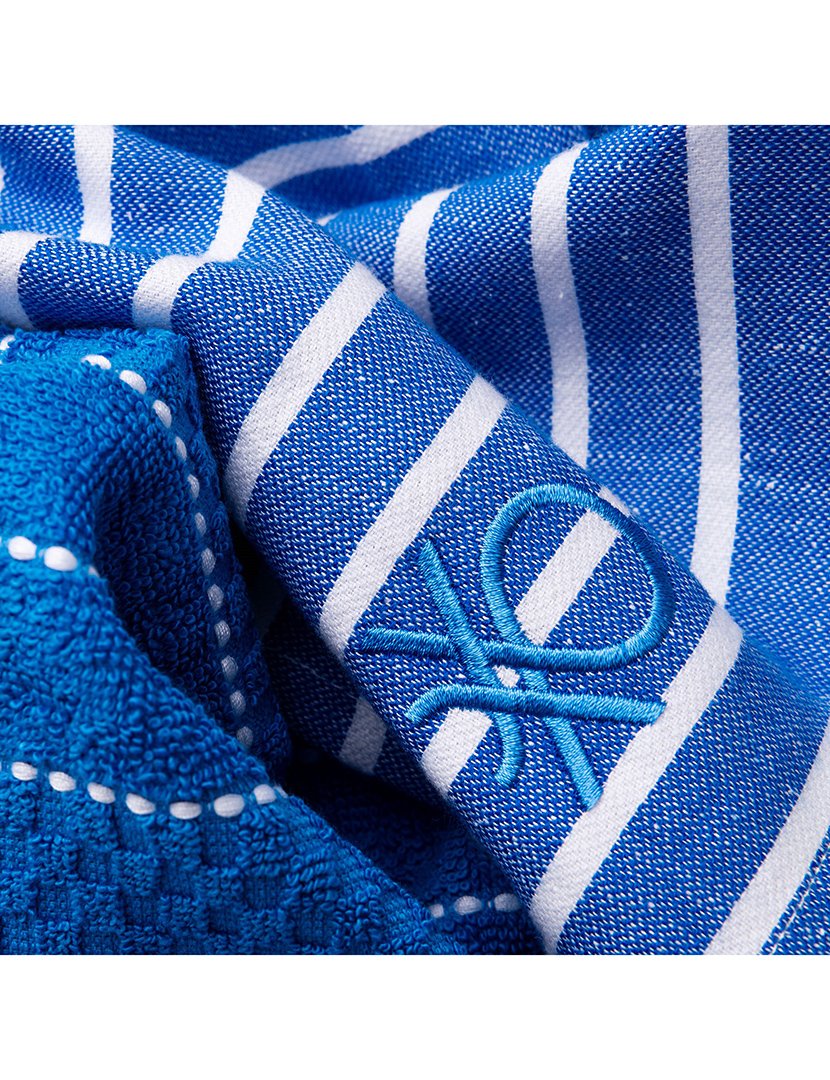 Conjunto Panos Cozinha Riscas Azul