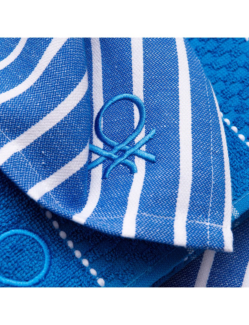 Conjunto Panos Cozinha Riscas Azul