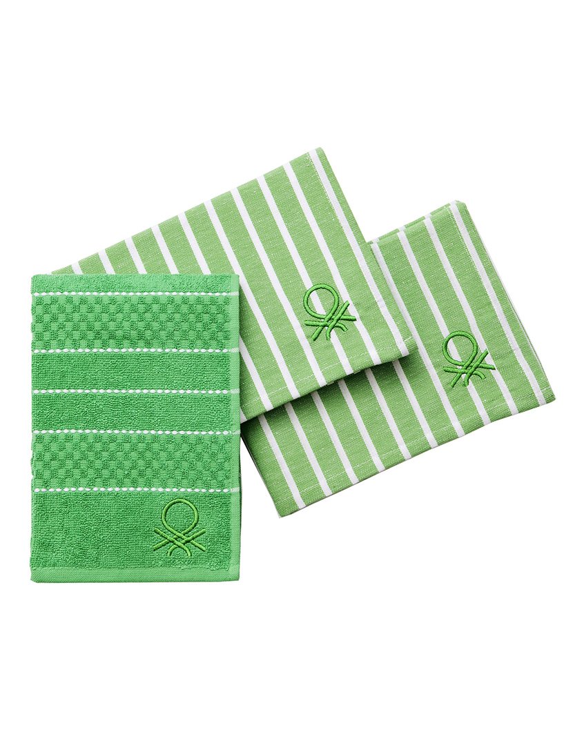 Conjunto Panos Cozinha Riscas Verde