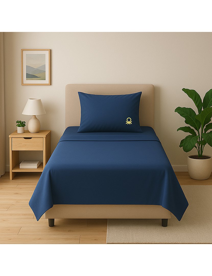 Conjunto Lençóis Azul Marinho 90x200+40 cm