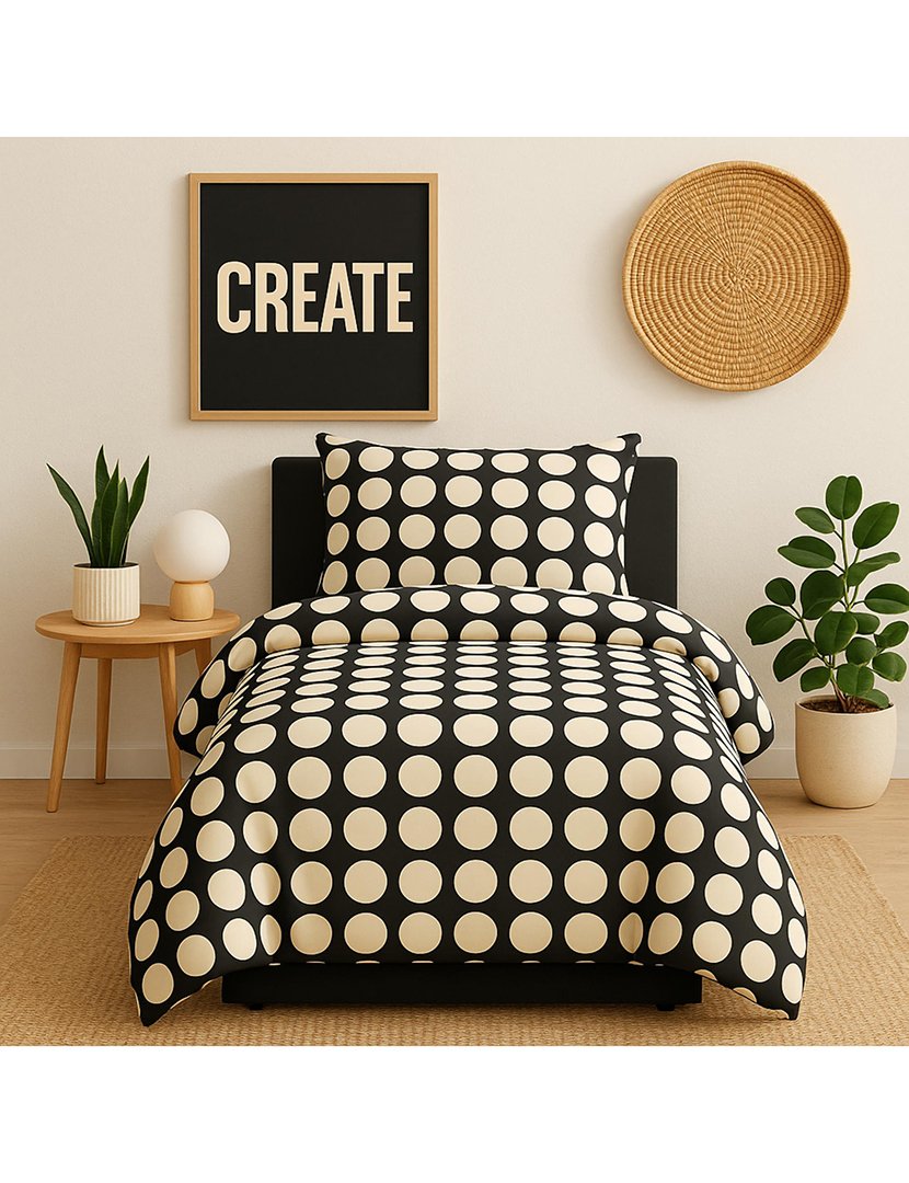 Conjunto Capa Edredon Bolas Preto 90x200x40+50x85 cm