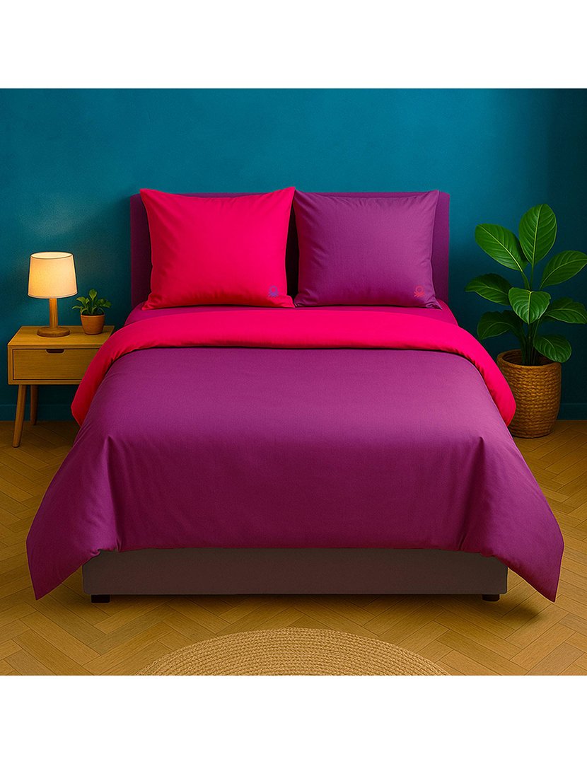 Conjunto Roupa Cama Casal Rainbow Rosa/Roxo 