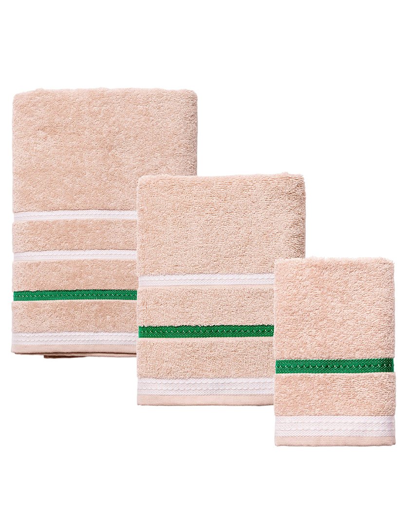 Conjunto 3 Toalhas Banho Bege Riscas