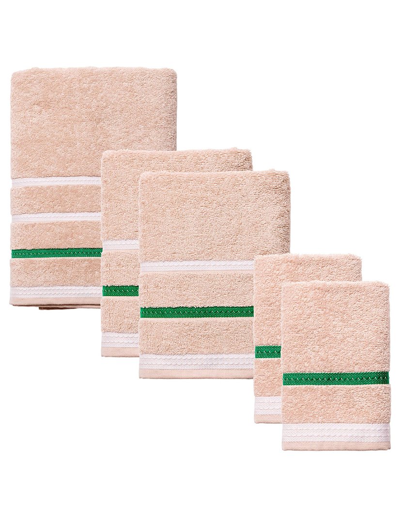 Conjunto 5 Toalhas Banho Bege Riscas