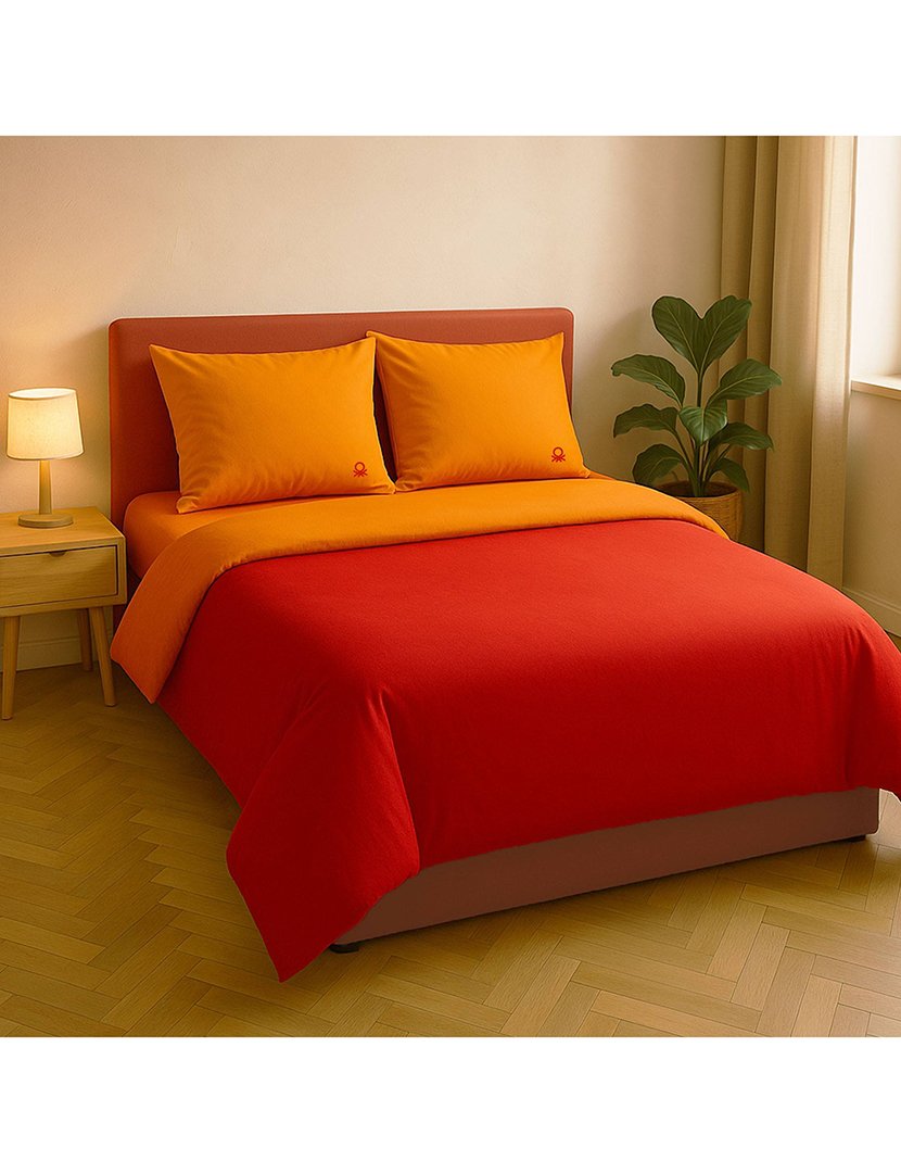 Conjunto Roupa Cama Casal Rainbow Laranja/Roxo 