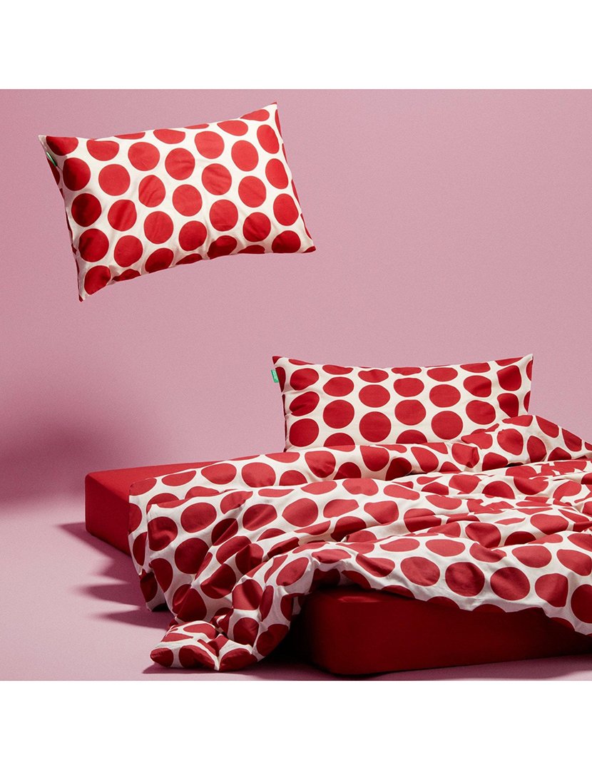 Conjunto Capa Edredon Bolas Vermelho 200x200x30+50x80 cm