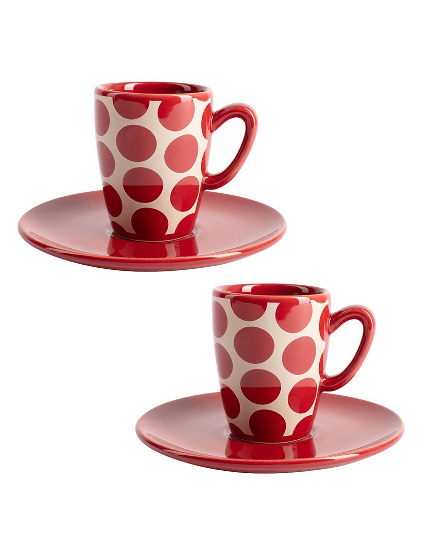 Conjunto 2 Chávenas Café Bolas Vermelho