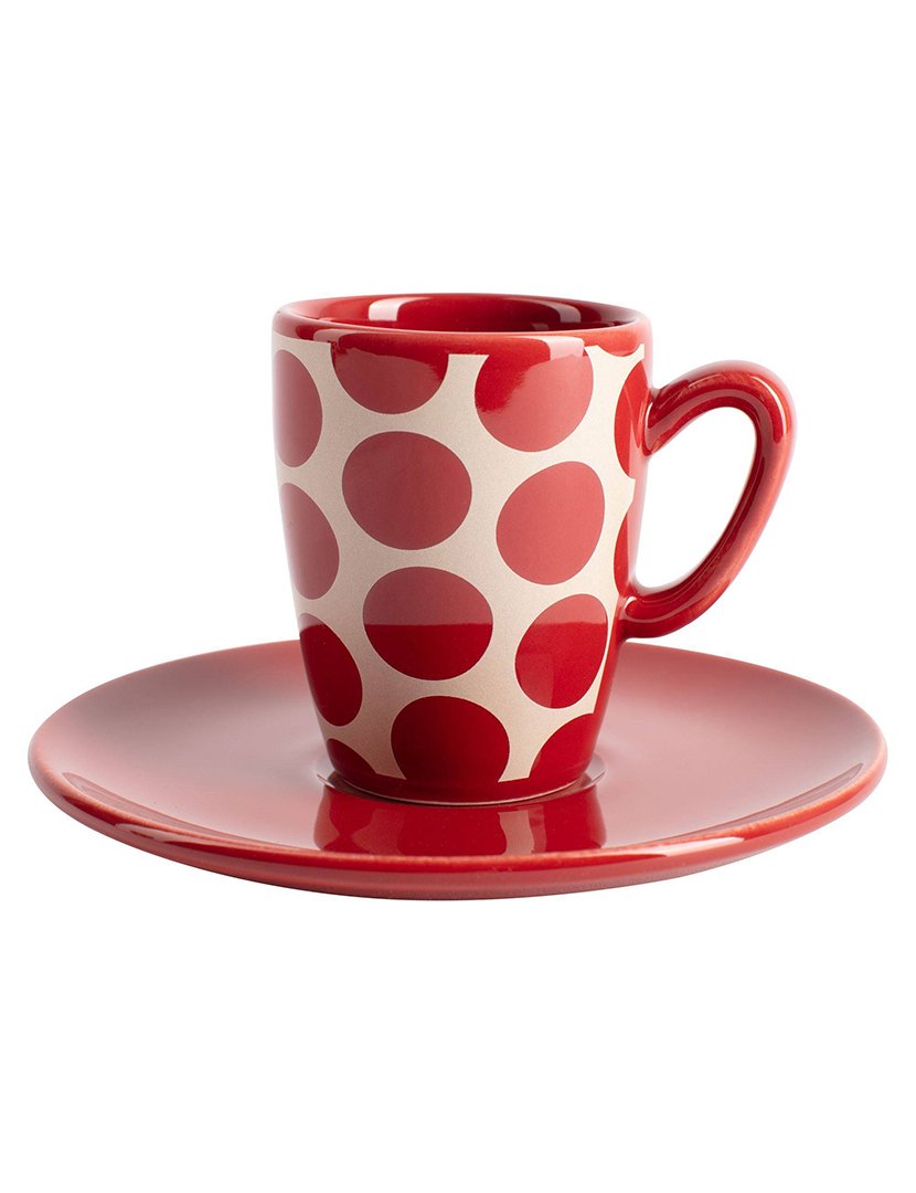 Conjunto 2 Chávenas Café Bolas Vermelho