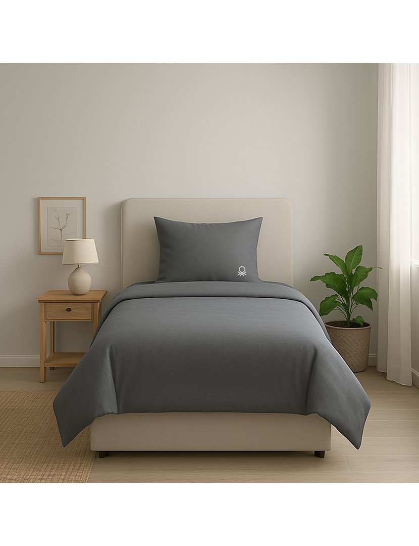 Conjunto Capa Edredon Azul Escuro/Bege 150x200+63x63 cm