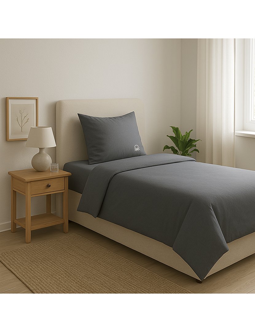 Conjunto Capa Edredon Azul Escuro/Bege 150x200+63x63 cm