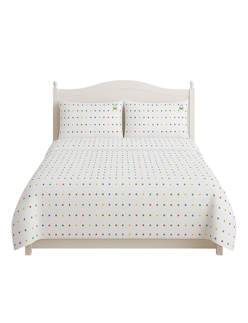 Conjunto Lençóis Branco Bolas 140x200x30+45x115cm