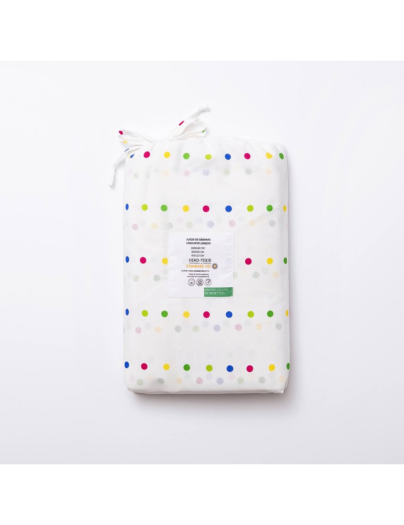 Conjunto Lençóis Branco Bolas 140x200x30+45x115cm